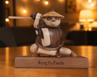 Kung Fu Panda Po Wooden Figurine, Panda Lover Statue, Movie Collectible Desk Decor Gift