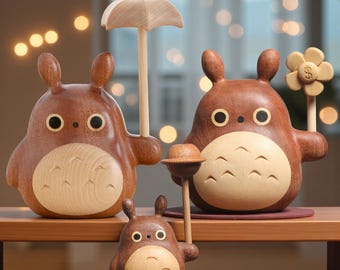 Handcrafted Ebony Totoro Figurine, Studio Ghibli Wooden Sculpture, Anime Lover Gift