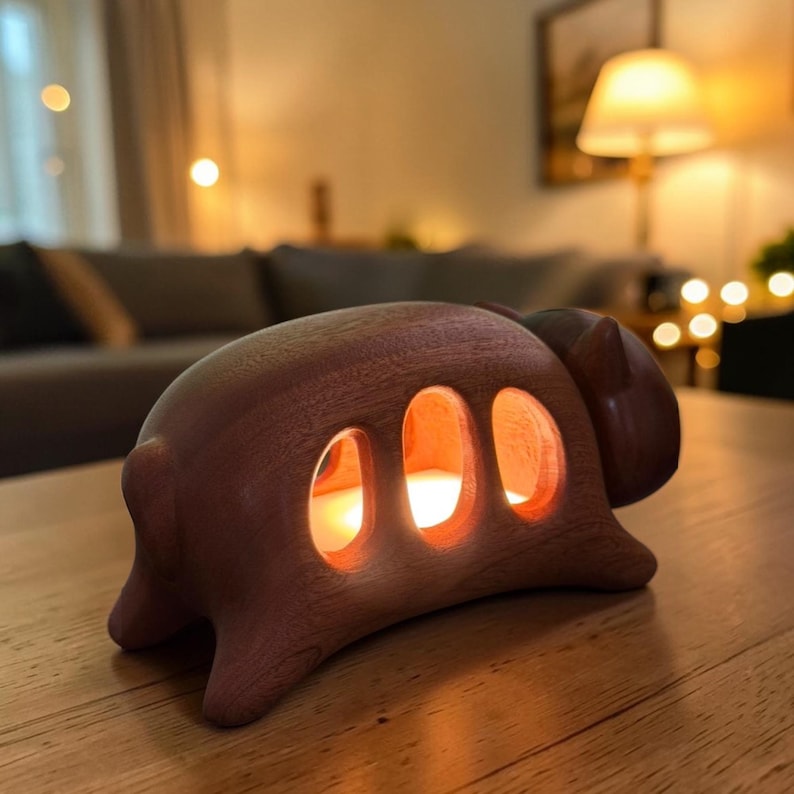 Totoro Cat Bus Holznachtlicht, Studio Ghibli inspirierte Lampe, Kawaii Anime Kinder Geschenk Bild 2