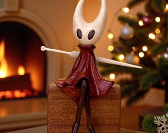 Red Hollow Knight Female version  Figurine - Handcrafted Walnut Wood Sculpture - Desk Decor