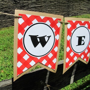 Customizable Red Gingham Banner for Parties and Showers INSTANT DIGITAL ...
