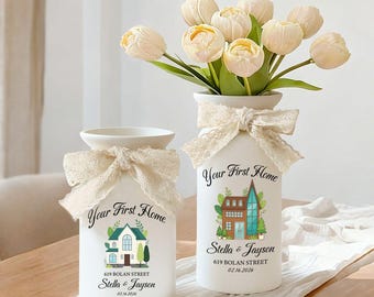 Personalized New Home Gift, First Home Vase, Housewarming Gift for Couples, Custom Moving In Gift, New Home Owners, Flower Vase for Friends
