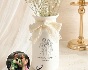 Verlobungsgeschenk für die beste Freundin, Benutzerdefinierte Paar Zeichnung Vase, Jahrestag Datum Andenken, Brautparty Geschenk, Moderne Wohnkultur