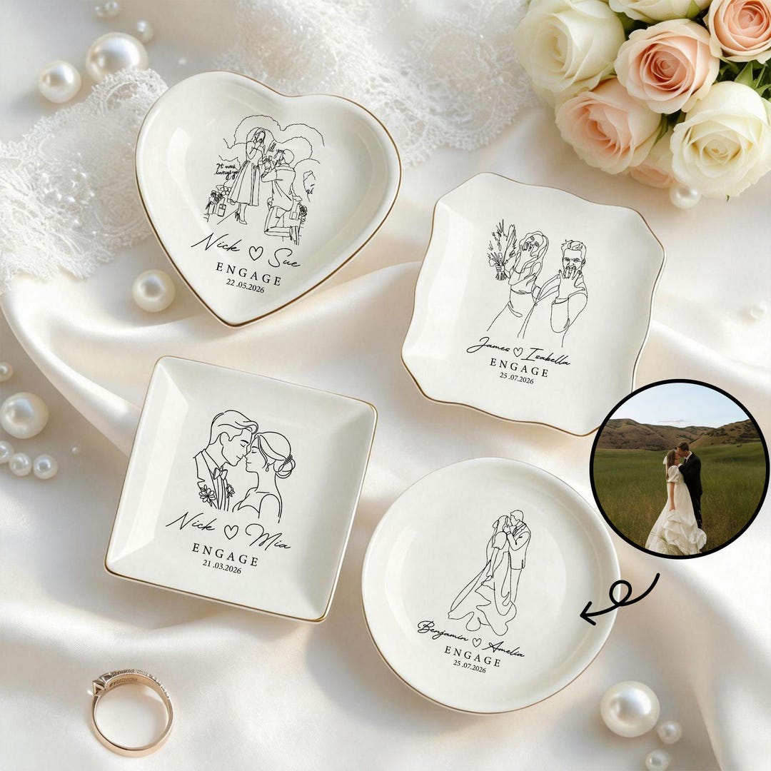 Personalized Engagement Ring Dish, Custom Line Art Jewelry Tray ...