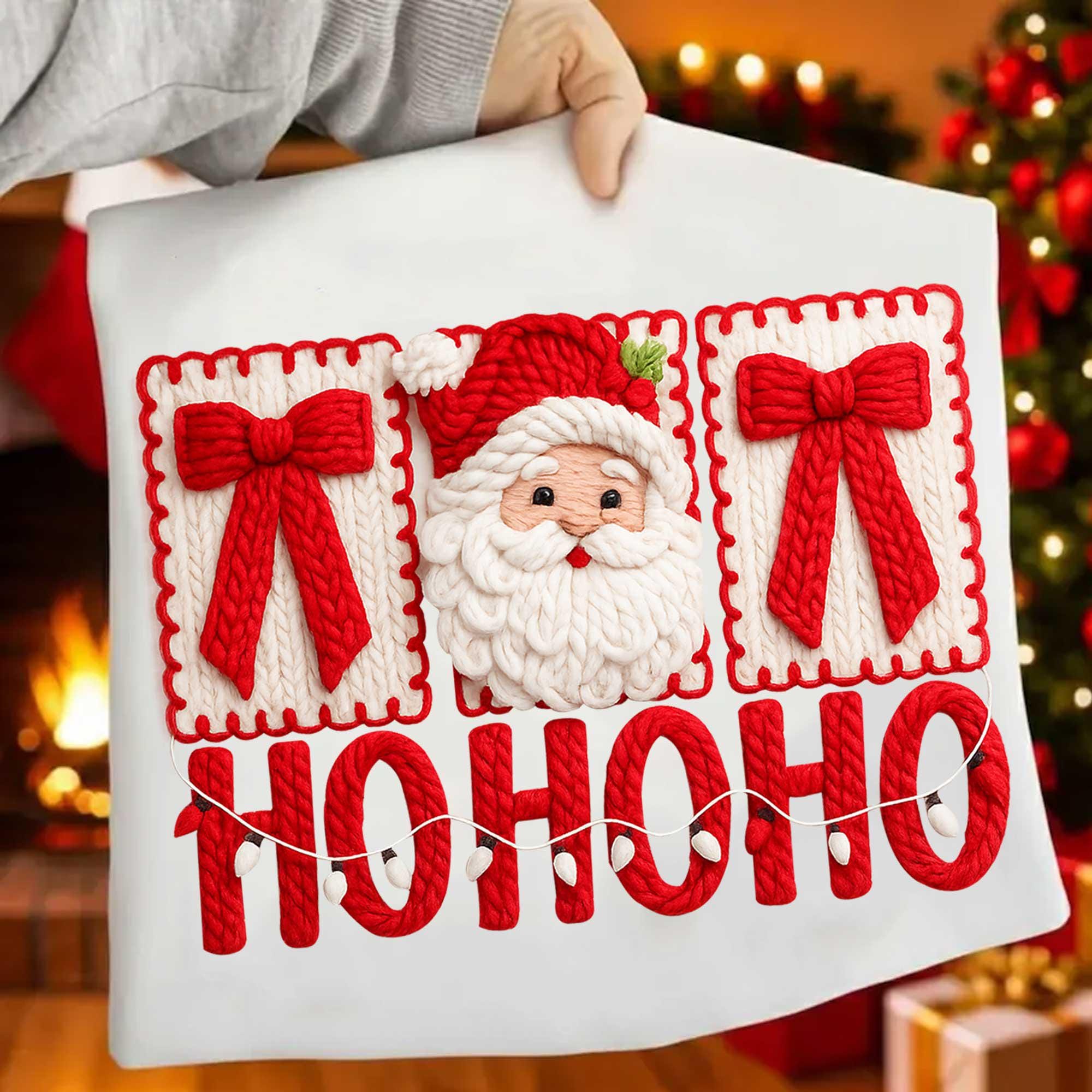 Ho Ho Ho Santa Faux Yarn Crochet Santa Claus PNG, Red Bow Ribbon Santa ...