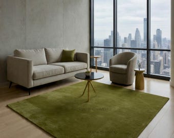 Hand getuftet Teppich | Solide GRÜN Wollteppiche für Wohnzimmer Schlafzimmer Küche Kinderzimmer 6X9 8X10 9X12 10X14 | Individueller Läufer