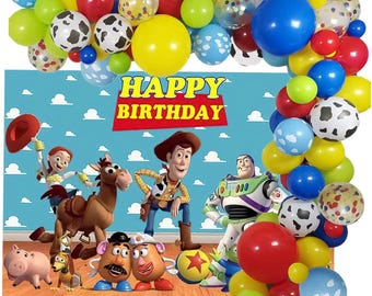 Decoraciones para fiestas de Toy Story / Kit de arco de globos con fondo / Suministros de cumpleaños para niños