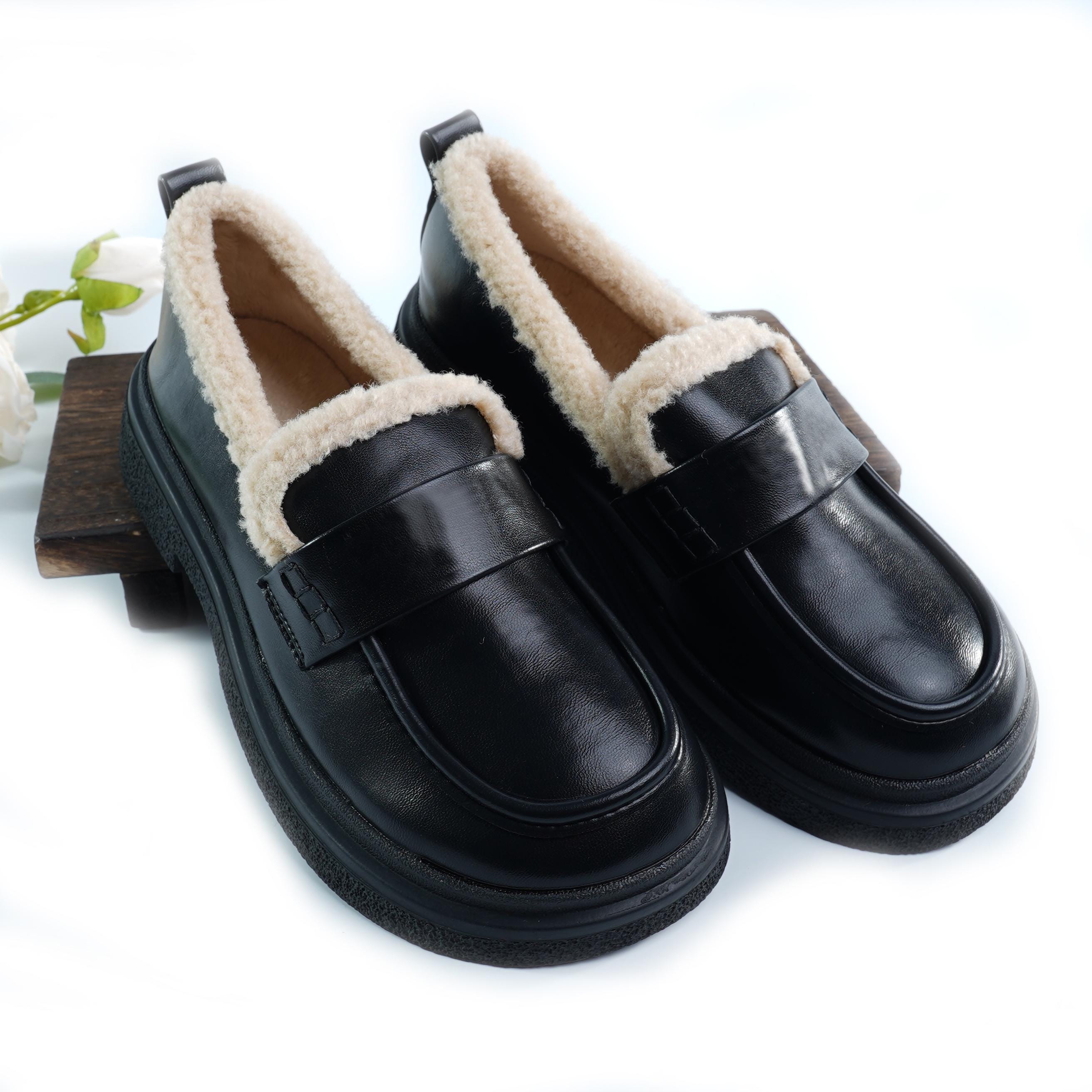 Elegant Black fur Loafers with Bow Detail Black Bow Loafers - Etsy main image 2