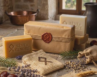 Men's Goat Milk Soap Gift Set, 4 Handmade Cold Process Soap Bars, Sisal Soap Bag, Gift for Him