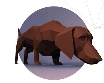 Dackel Hund Welpe Low Poly Papierskulptur Papierfigur Mops Papierskulptur