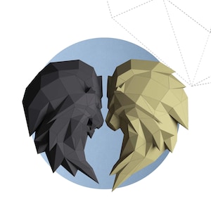 Papercraft 3D LION HEAD WINGS coeur pepakura Low Poly Paper Sculpture Pdf Diy cadeau Decor modèle modèle trophée animal Saint-Valentin polygonale