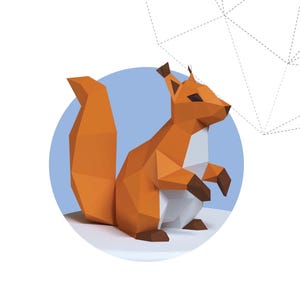 Papercraft 3d SQUIRREL paper wild animal sculpture pepakura Christmas art gift low poly diy decor for loft home and office template in PDF