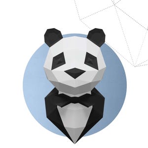 Papercraft 3D PANDA BEAR in SUIT pepakura Low Poly Paper Sculpture DiY Decor head figure nursery pattern template kids polygonal animal art