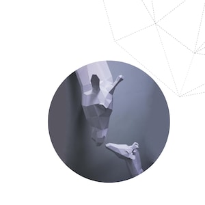 May include: A white geometric papercraft sculpture of a mother and child giraffe, set against a gray background within a circular frame. The words "MOTHER AND CHILD" are displayed below the circle.