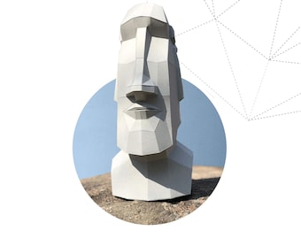 Papercraft 3D MOAI STONE STATUE Rapa Nui Easter Island pepakura pdf template art Low polygonal Paper Sculpture Diy gift Decor home office