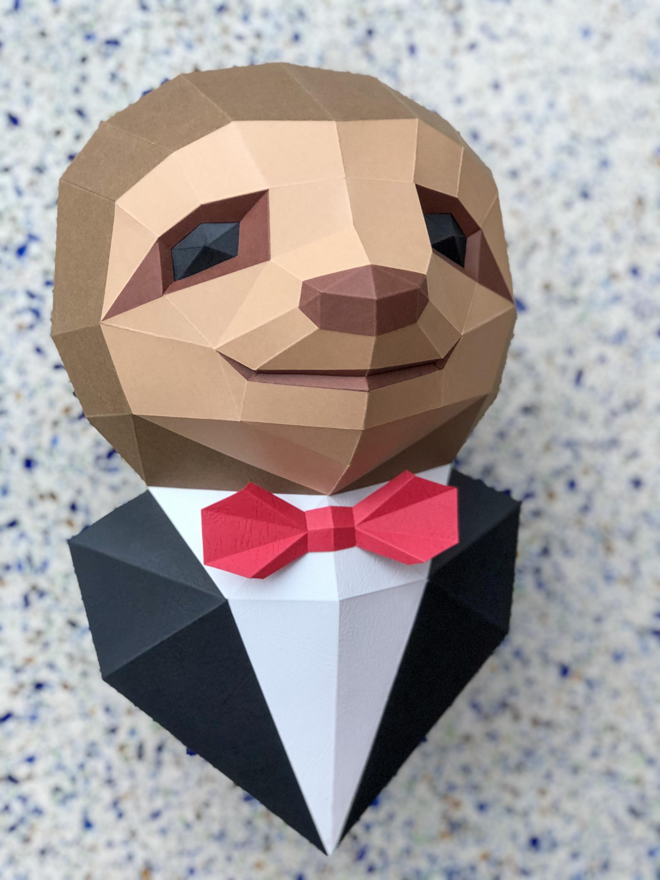 Papercraft Sloth Templete Papercraft 3D SLOTH in SUIT Pepakura Low Poly Paper Monkey Sculpture ...