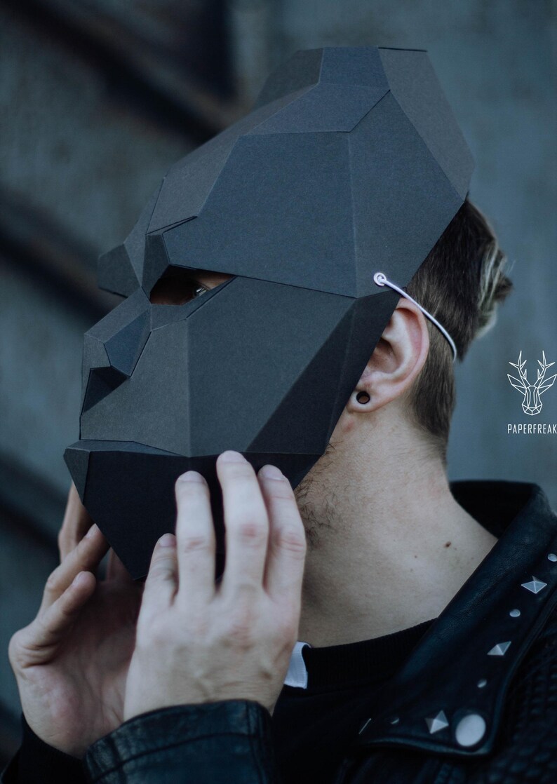 Angular Patterns Mask Papercraft 3D GORILLA MASK Halloween Pepakura 2 PDF Diy Low Poly Party ...