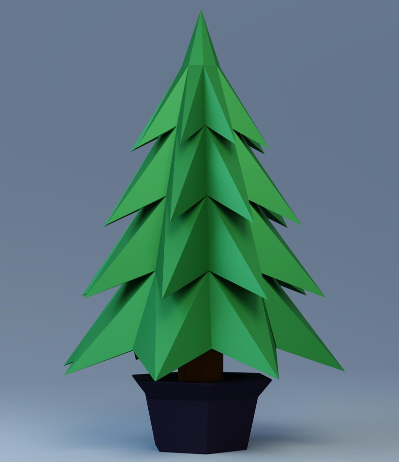 Papercraft 3D CHRISTMAS TREE in Pot NEW Year Party Decor Pepakura Low ...