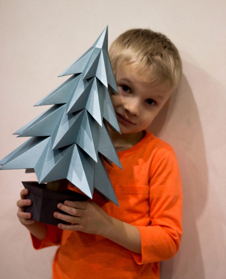 Papercraft 3D CHRISTMAS TREE in Pot NEW Year Party Decor Pepakura Low ...