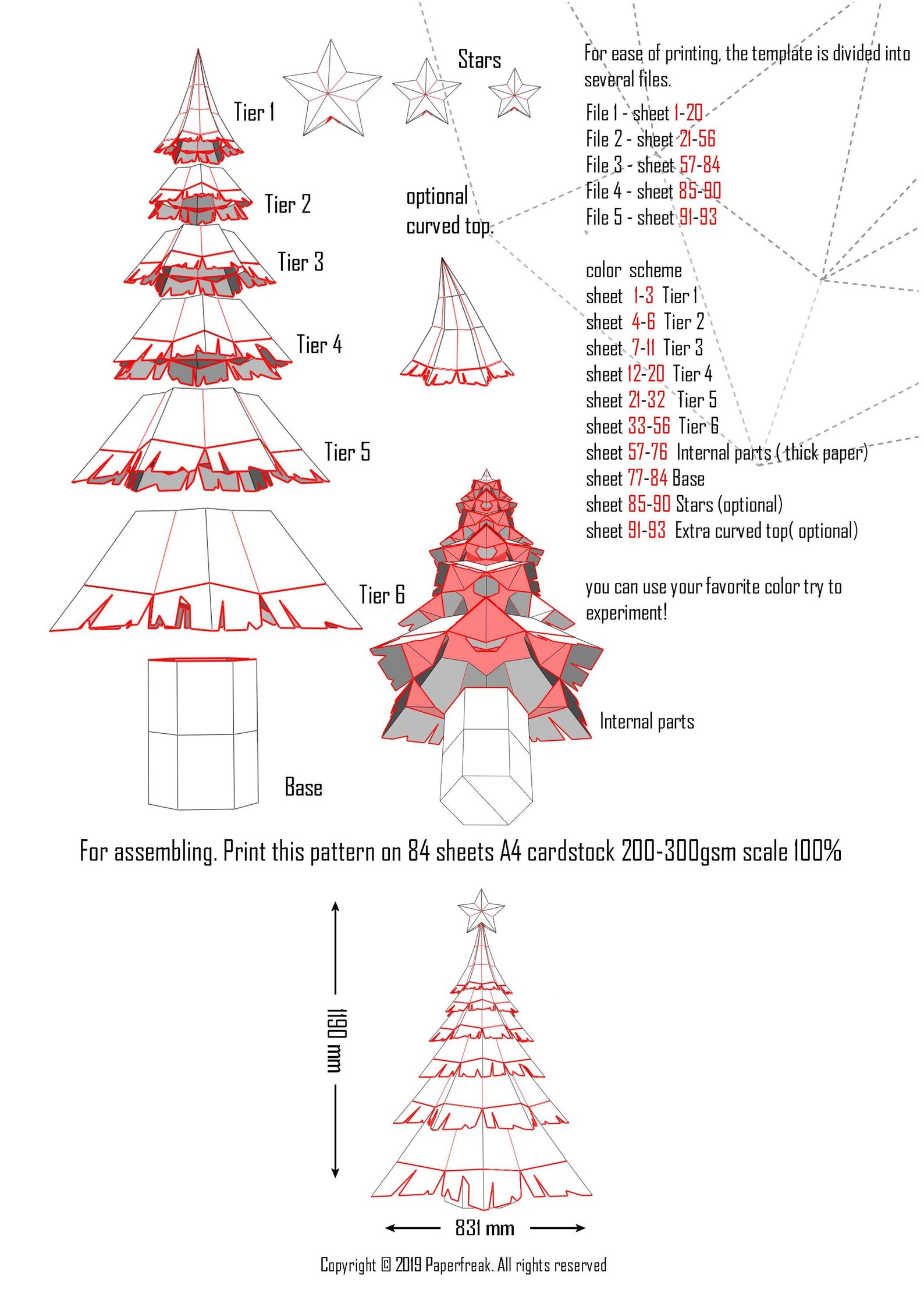 Papercraft 3D CHRISTMAS PINE TREE New Year Party Decor Pepakura Low ...
