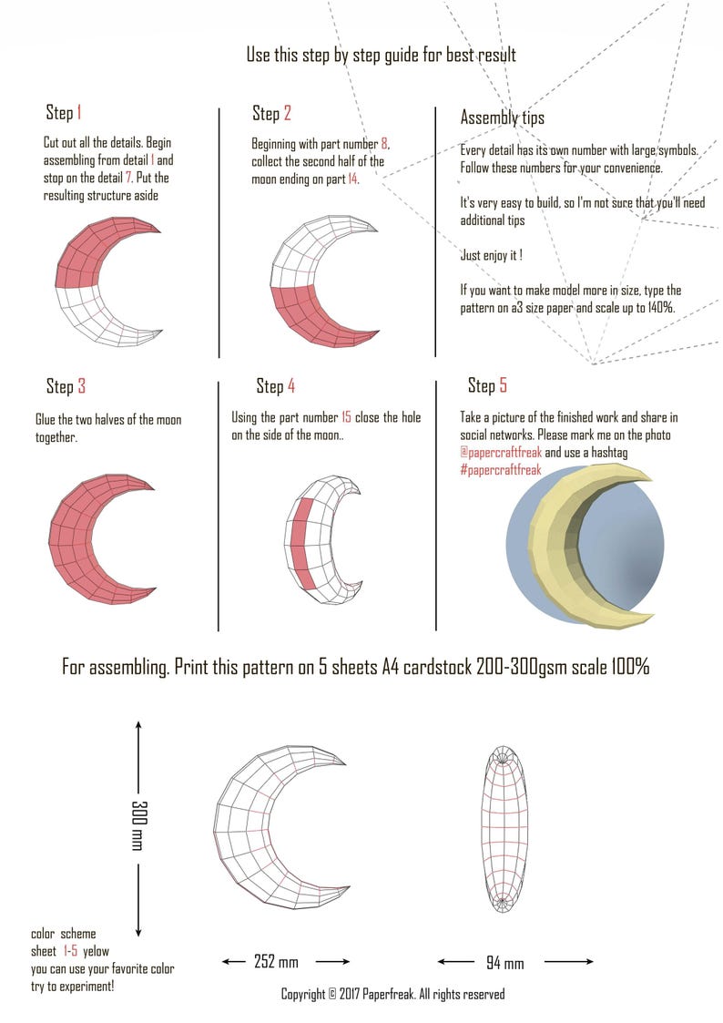 Papercraft 3D MOON+ Bonus STARS Pepakura Pattern 2 Files of the Wall ...