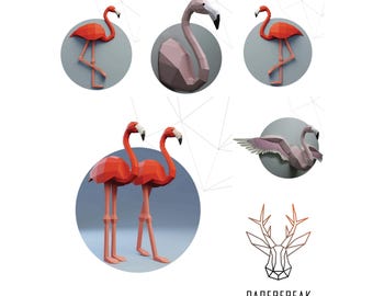 Papercraft 3D FLAMINGO ALL In one  BIRD pepakura Pdf template Low Poly Paper Sculpture Diy wedding Decor for home office pattern polygonal