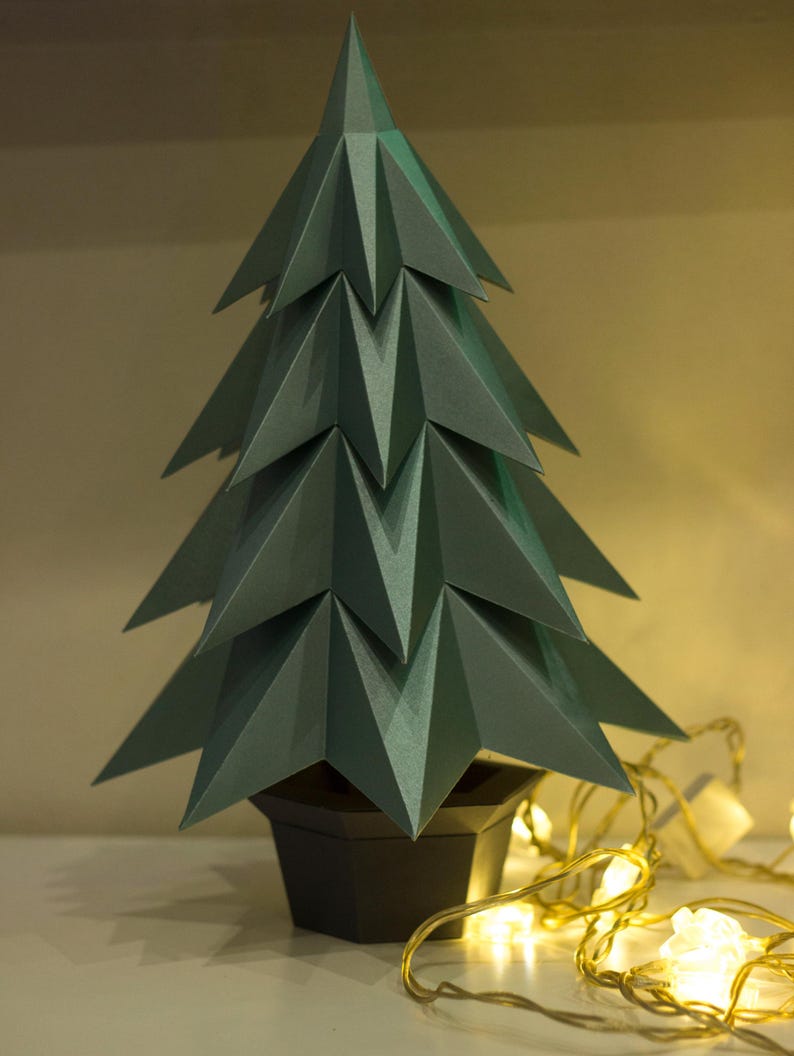 Papercraft 3D CHRISTMAS TREE in Pot NEW Year Party Decor Pepakura Low ...