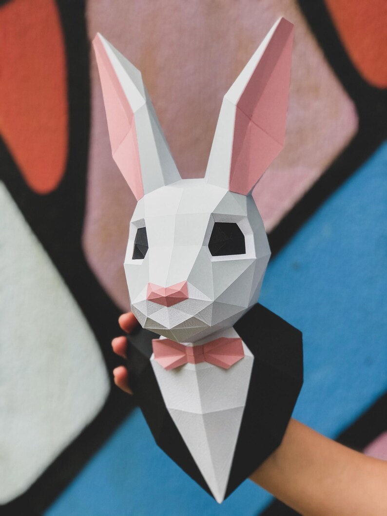 Papercraft 3D RABBIT BUNNY in SUIT Pepakura Low Poly Paper Sculpture ...