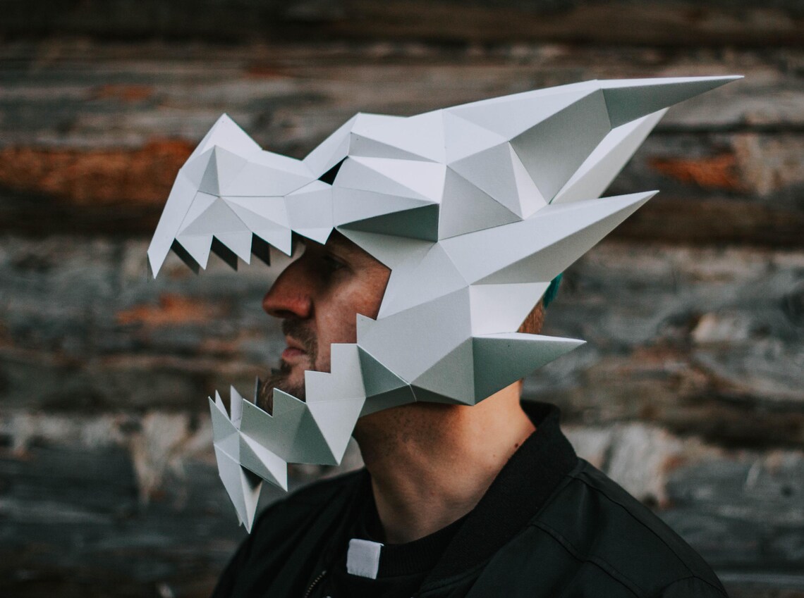 Papercraft 3D DRAGON HELMET MASK Fantasy Animal Halloween Pepakura Low ...