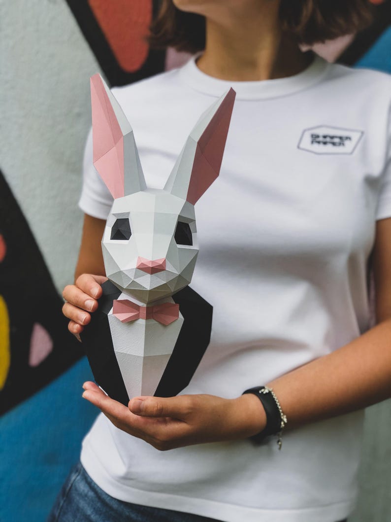 Papercraft 3D RABBIT BUNNY in SUIT Pepakura Low Poly Paper Sculpture ...