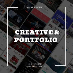 Puede incluir: Un dise&ntilde;o digital que muestra una cartera de dise&ntilde;os de sitios web creativos. La imagen presenta el texto "CREATIVE & PORTFOLIO" en letras blancas grandes. Tambi&eacute;n es visible la URL de la tienda Etsy "ETSY.COM/BRANDWISECREATIVE".