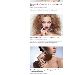 Puede incluir: P&aacute;gina de inicio del sitio web con art&iacute;culos sobre joyer&iacute;a. El sitio incluye publicaciones de blog sobre tendencias, joyer&iacute;a de dise&ntilde;ador y piedras preciosas. Art&iacute;culos destacados: "2021 Jewelry & Design Hottest Trends from Red Carpets."