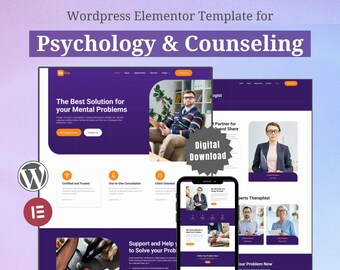 Psychology & Counseling Website Template – Psychologist Elementor WordPress Kit (Digital Download)