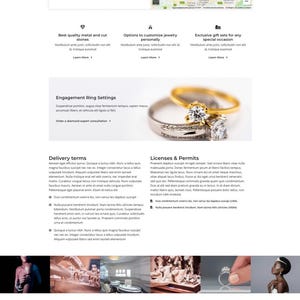 Puede incluir: Captura de pantalla del sitio web de BRILLY, con el logotipo, la navegaci&oacute;n y secciones como Contacto y Preguntas frecuentes. La p&aacute;gina muestra im&aacute;genes de joyas y un formulario de suscripci&oacute;n al bolet&iacute;n. Incluye un mapa y datos de contacto.