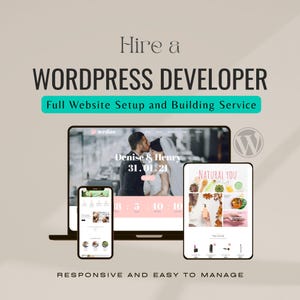 May include: An advertisement for a WordPress developer. The image shows a laptop, a smartphone, and a tablet displaying website designs. The text reads "Hire a WordPress Developer" and "Full Website Setup and Building Service."