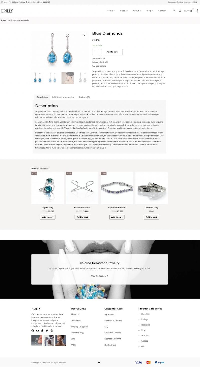 Puede incluir: Pendientes de diamantes azules con una gema en forma de l&aacute;grima. Los pendientes est&aacute;n engarzados en metal plateado y se muestran en un sitio web con otras joyas.