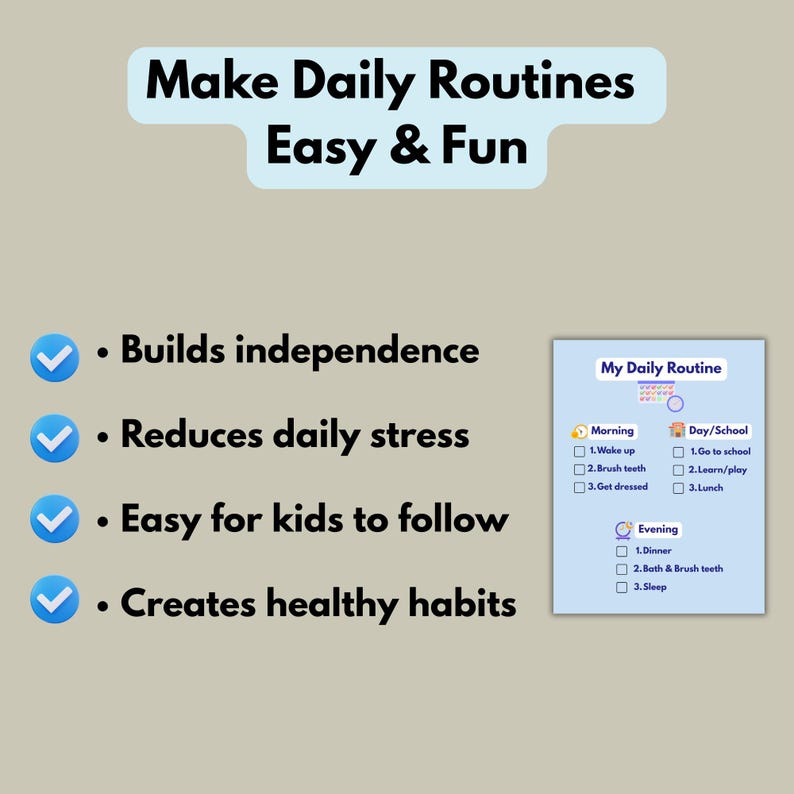 Kids Daily Routine Chart | Visual Schedule for Toddlers Ages 3-6 (PDF ...