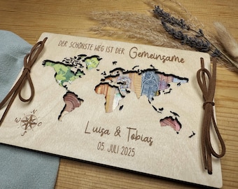Geldgeschenk zur Hochzeit, Hochzeitsgeschenk, Hochzeit Geschenk, personalisiert, Weltkarte, Gastgeschenk Hochzeit, Weltreise, Flitterwochen