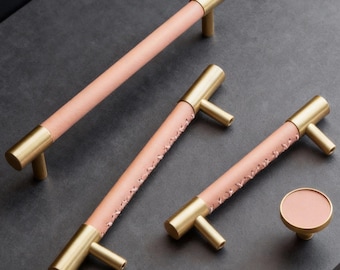 Handles for Wardrobe: Lotus Root Pink Leather Pull, Girl's Room Decor Pull Knob