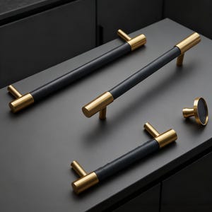 Leather Wardrobe Handle: Knob and Pull Brass, Cabinet Door Pulls