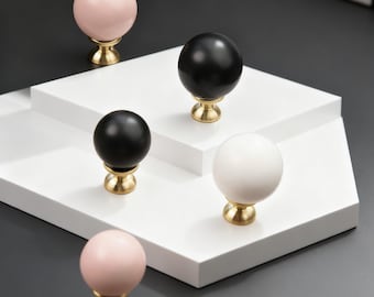 Round Ceramic Drawer Knob: Brass Cabinet Pull, Kid's Room Decor