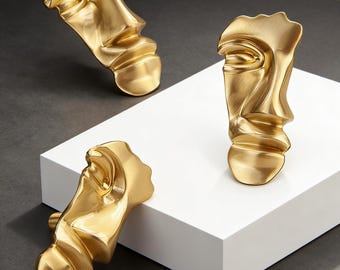 Gold Face Knob, Brass Dresser Knobs, Unique Brass Handles