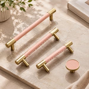 Handles for Wardrobe: Lotus Root Pink Leather Pull, Girl's Room Decor Pull Knob
