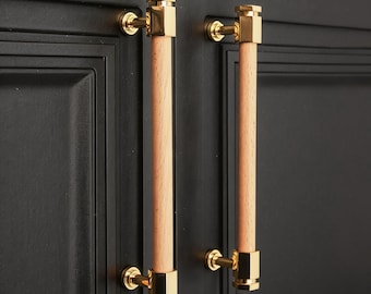 Beech Closet Pull, Walnut Brass Pulls, Wood Dresser Handles
