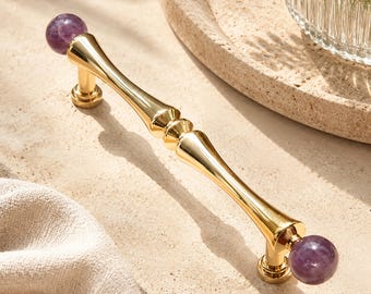 Natural Crystal & Polished Brass Cabinet Pull: Light Luxury Handle For Furniture