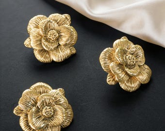 Brass Pear Blossom Knob, Gold Drawer Knobs, Flower Dresser Handles