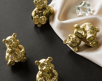 Rose Bear Brass Knob, Bear Dresser Knobs, Unique Gold Handles