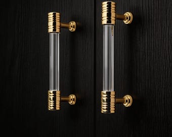 Acrylic Brass Handle,Brass Modern Pulls, Closet Crystal Handles