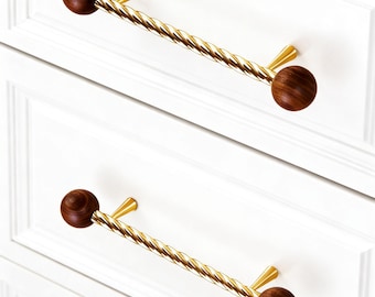 Walnut Drawer Pull, Beech Brass Pulls, Wood Round Handles
