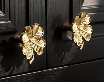 Four-leaf Clover Knob, Brass Drawer Knobs, Gold Exquisite Handles